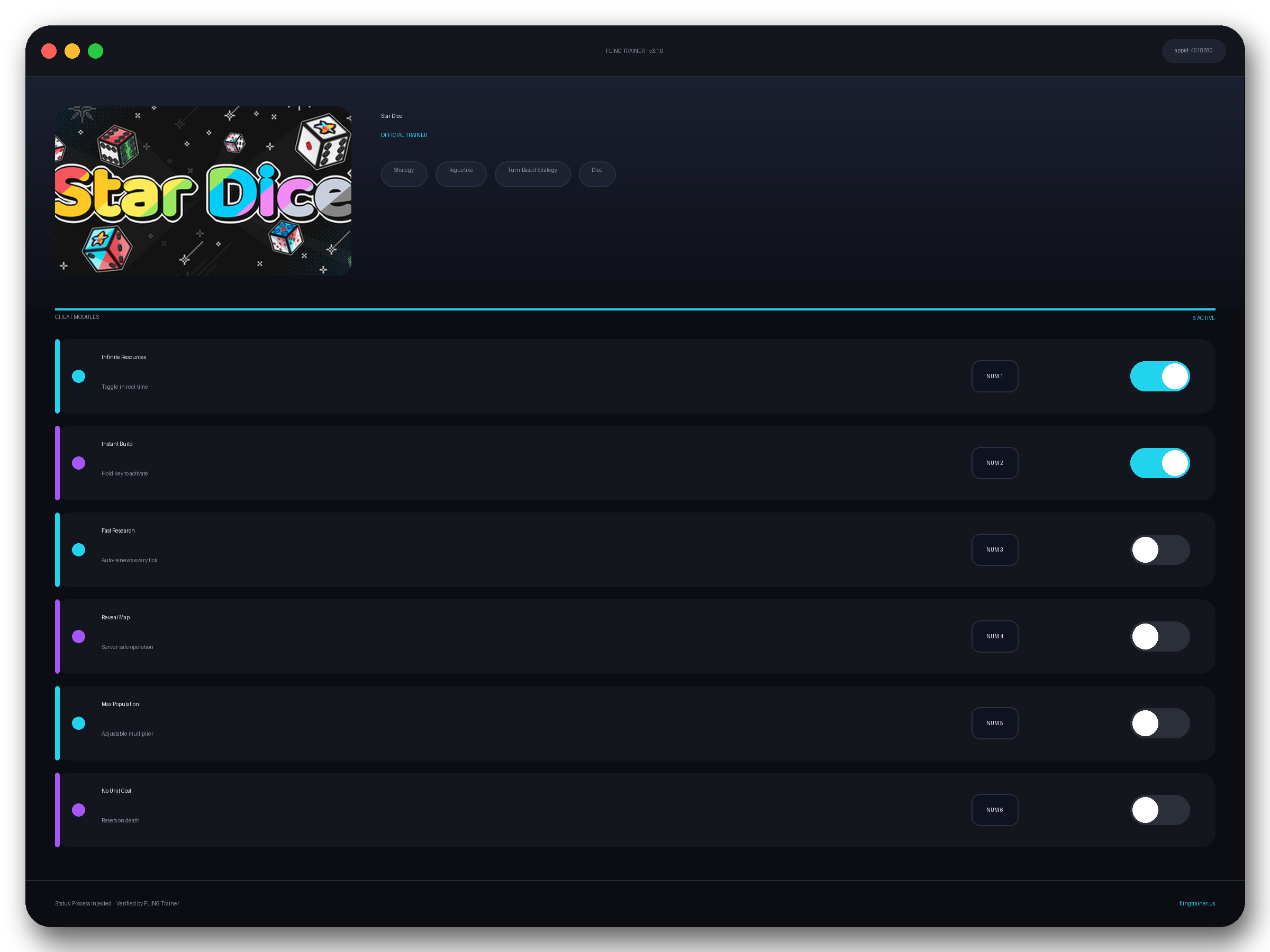 Star Dice Trainer interface