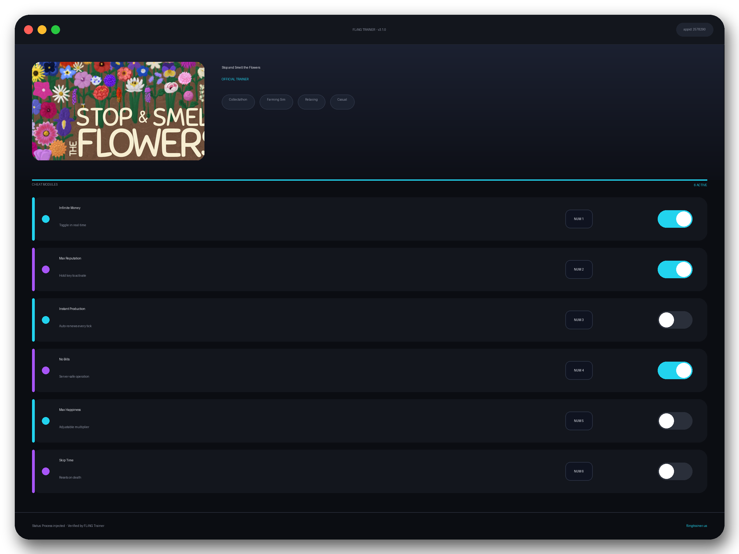 Stop and Smell the Flowers Trainer interface