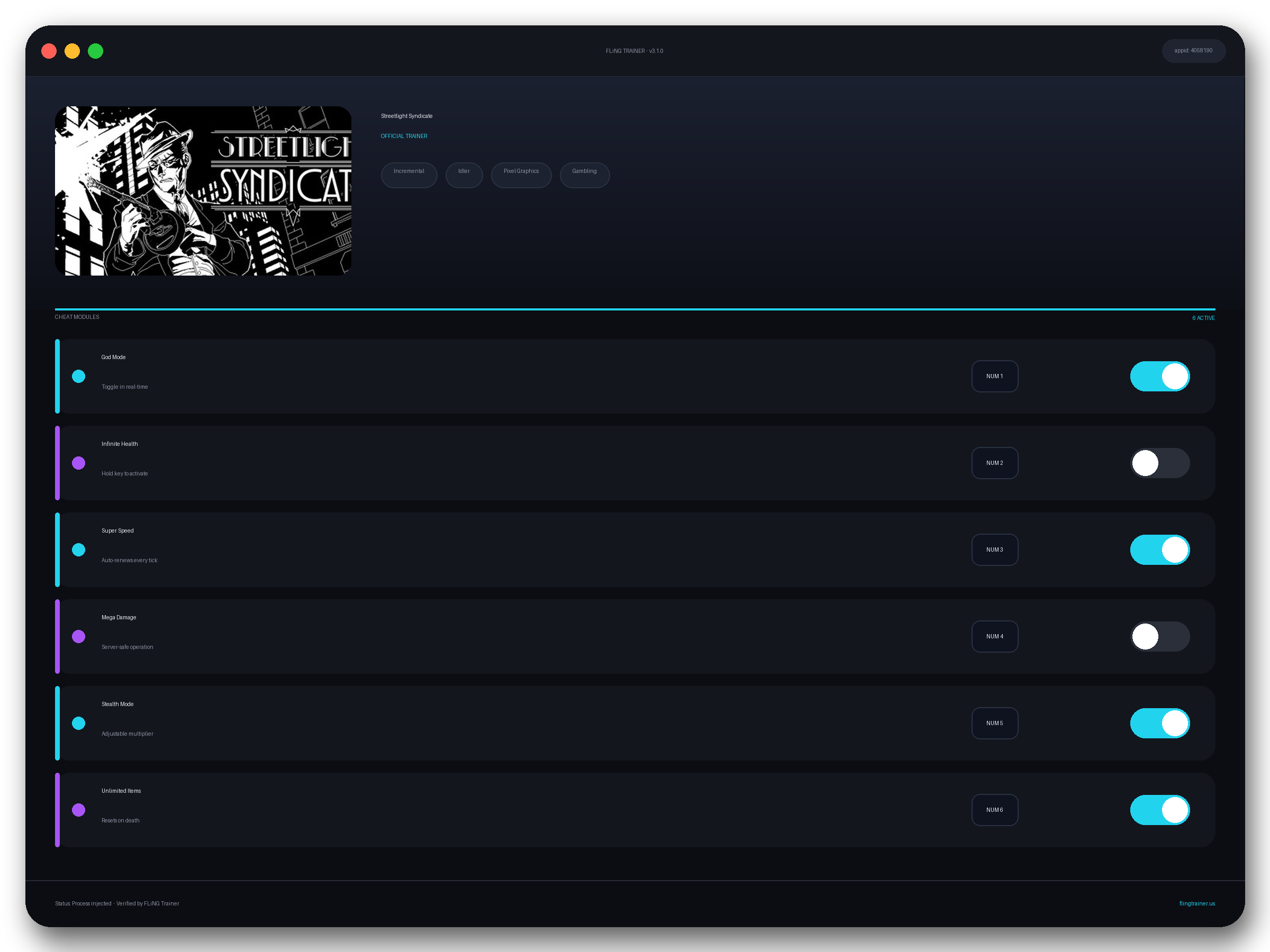 Streetlight Syndicate Trainer interface