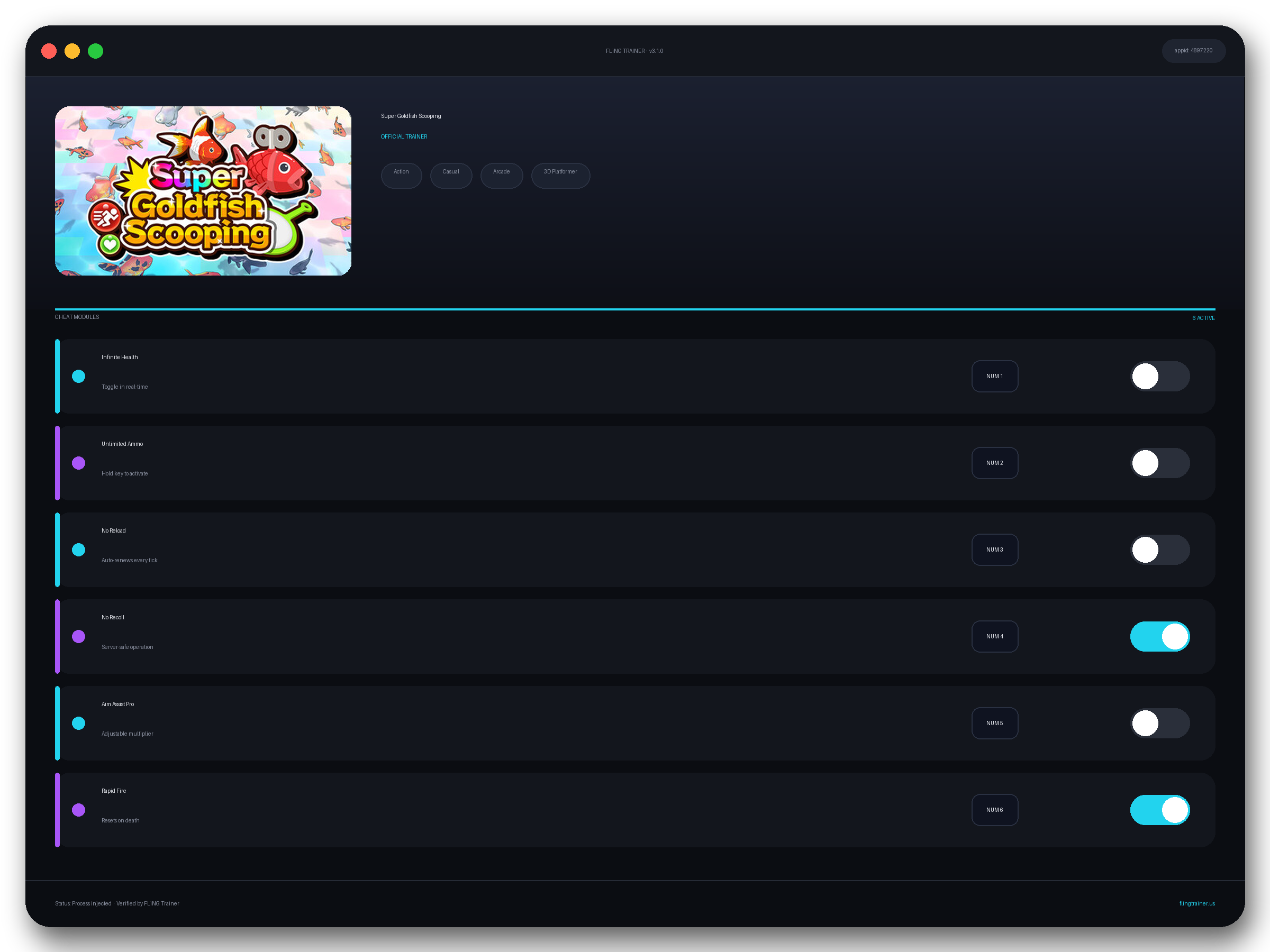 Super Goldfish Scooping Trainer interface