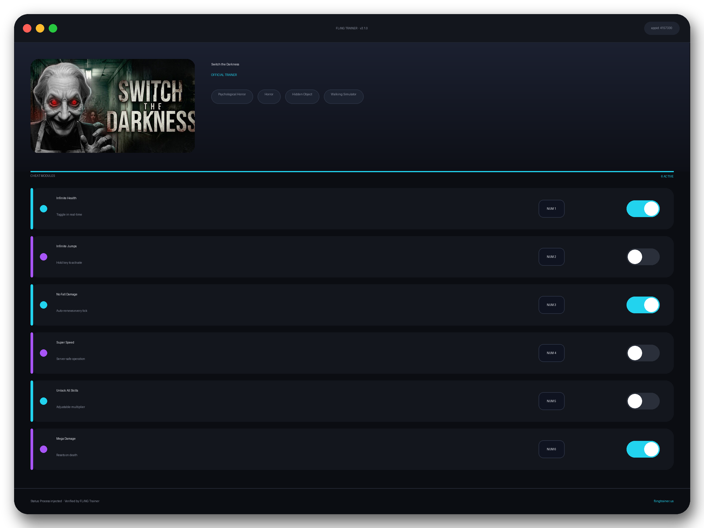 Switch the Darkness Trainer interface