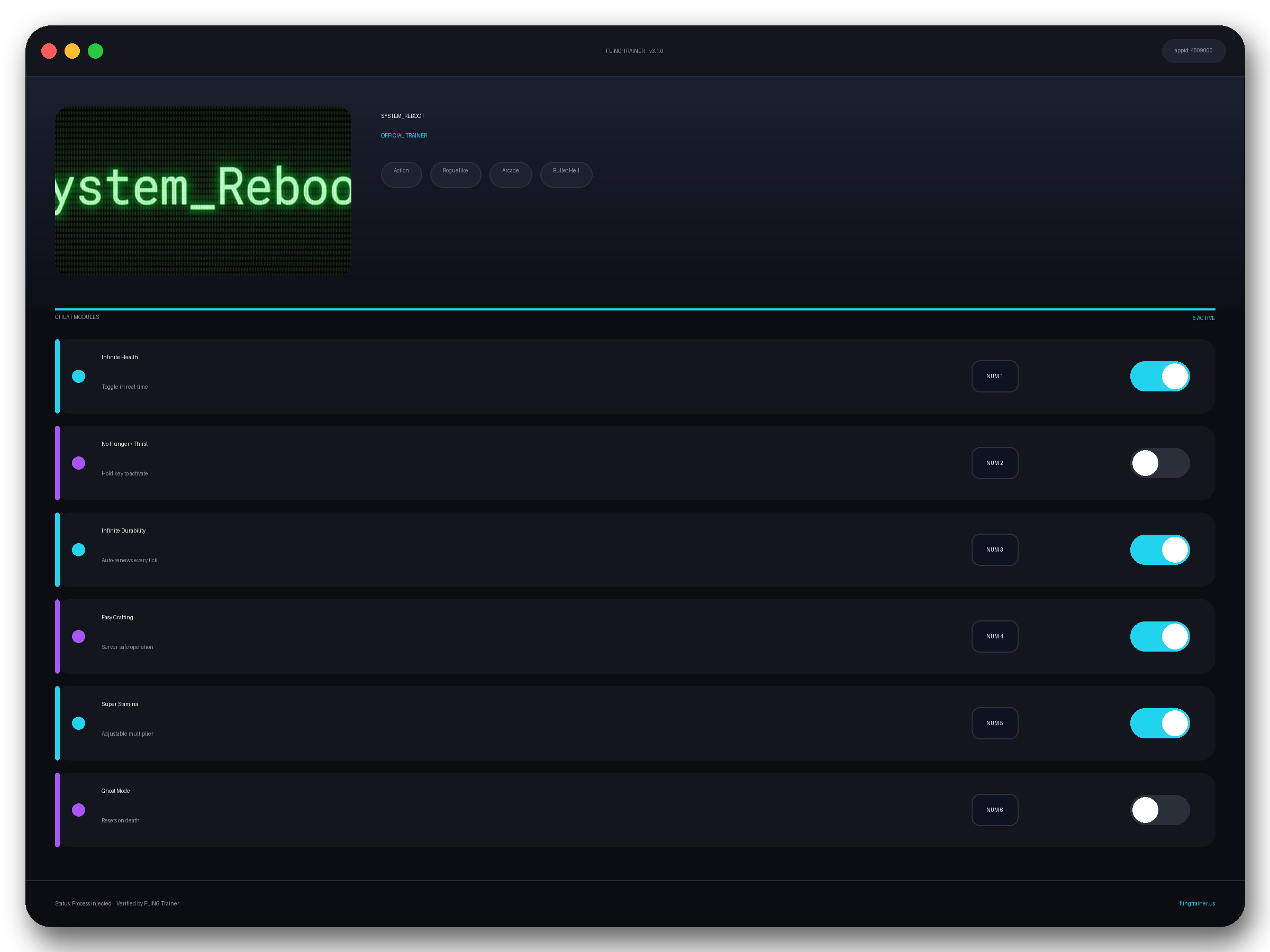 SYSTEM_REBOOT Trainer interface