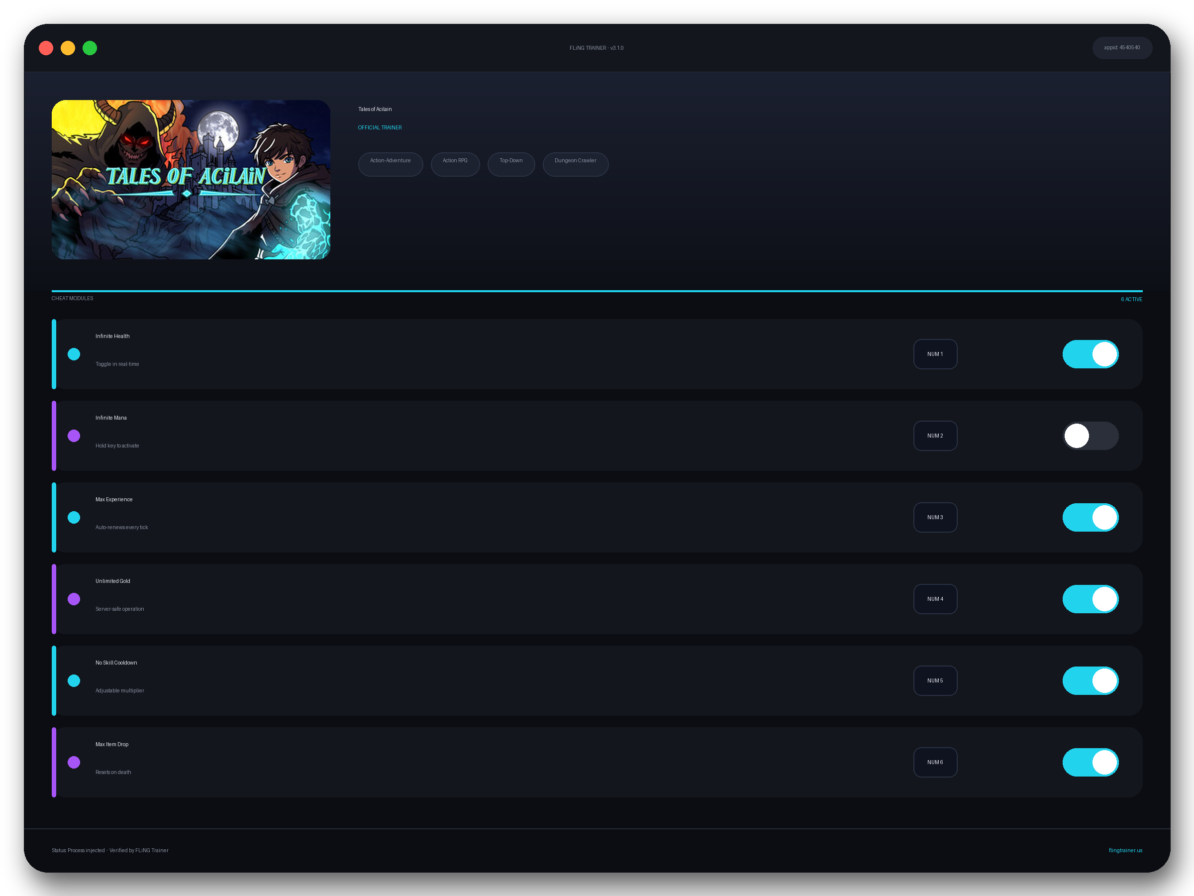 Tales of Acilain Trainer interface