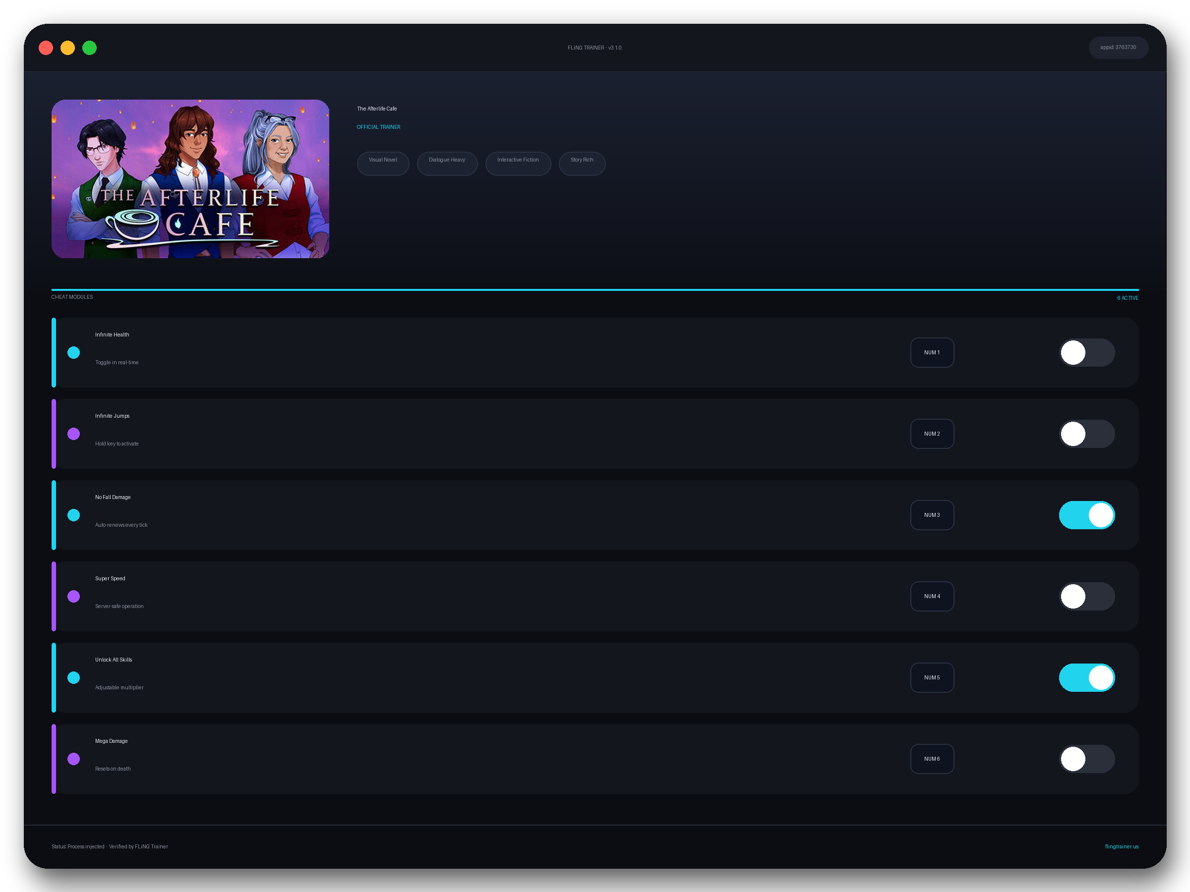 The Afterlife Cafe Trainer interface