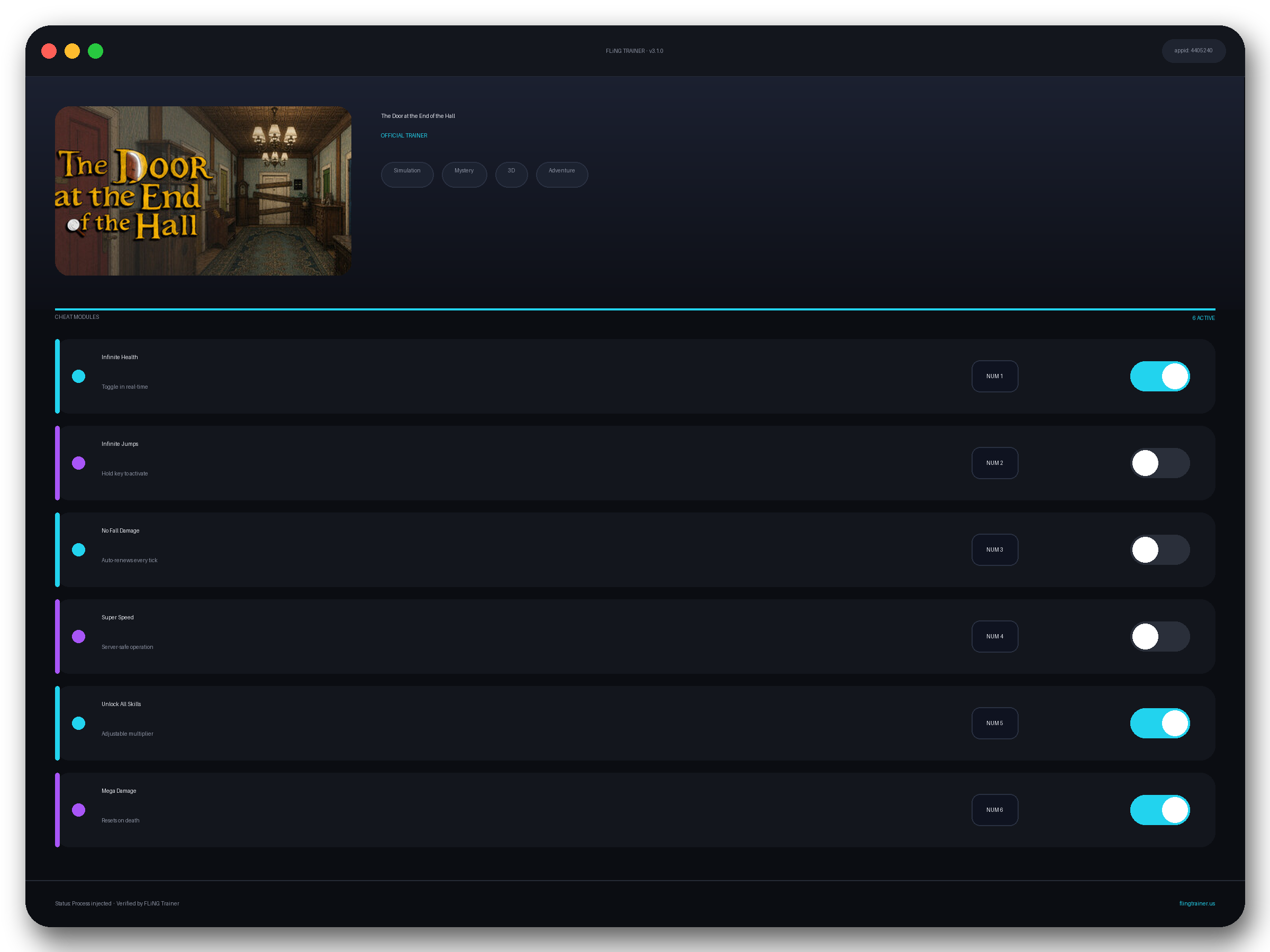The Door at the End of the Hall Trainer interface