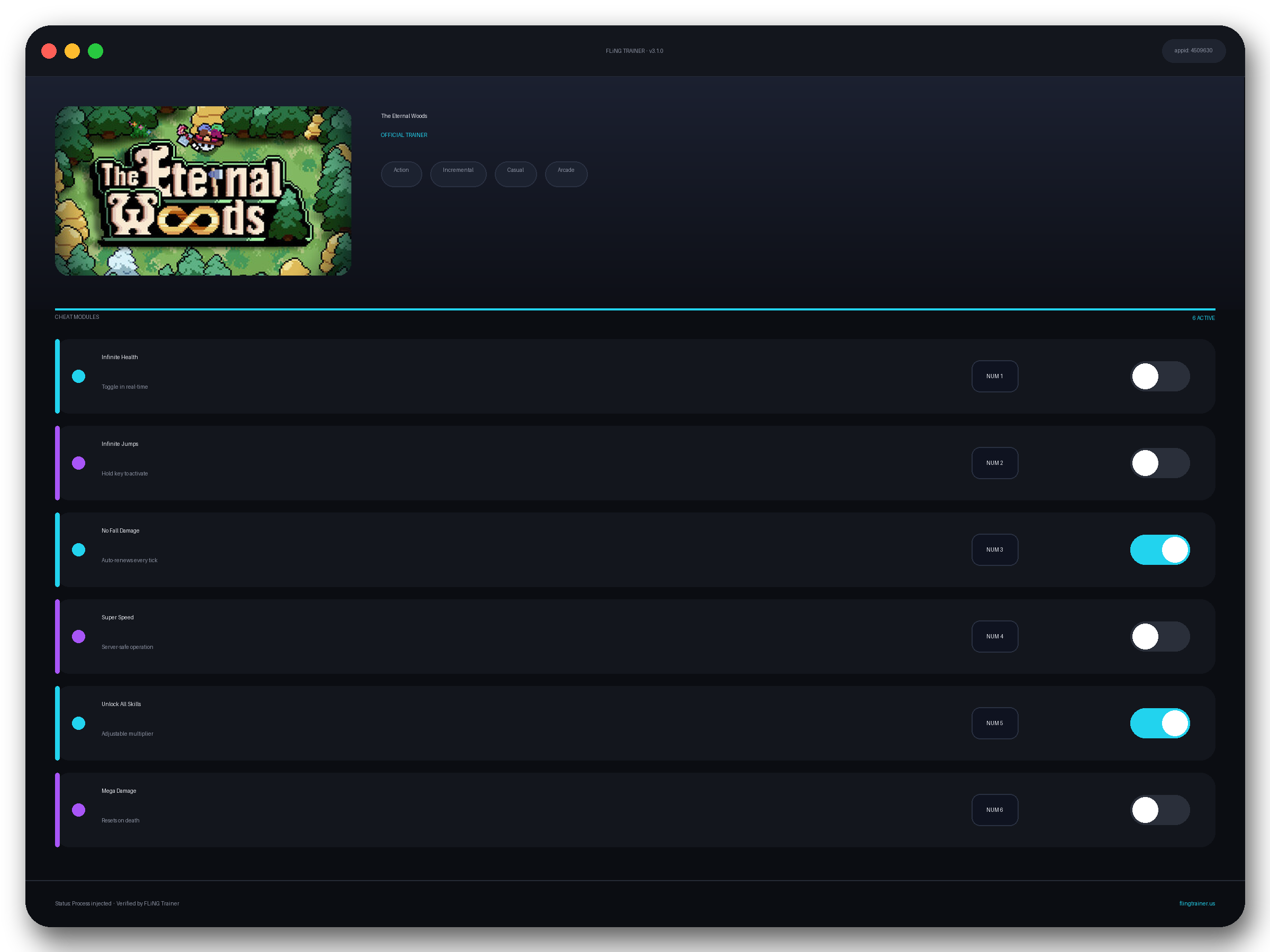 The Eternal Woods Trainer interface