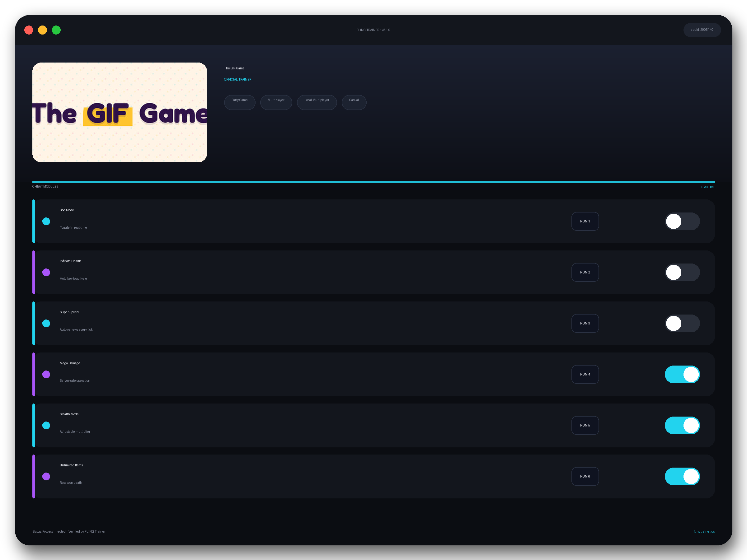 The GIF Game Trainer interface