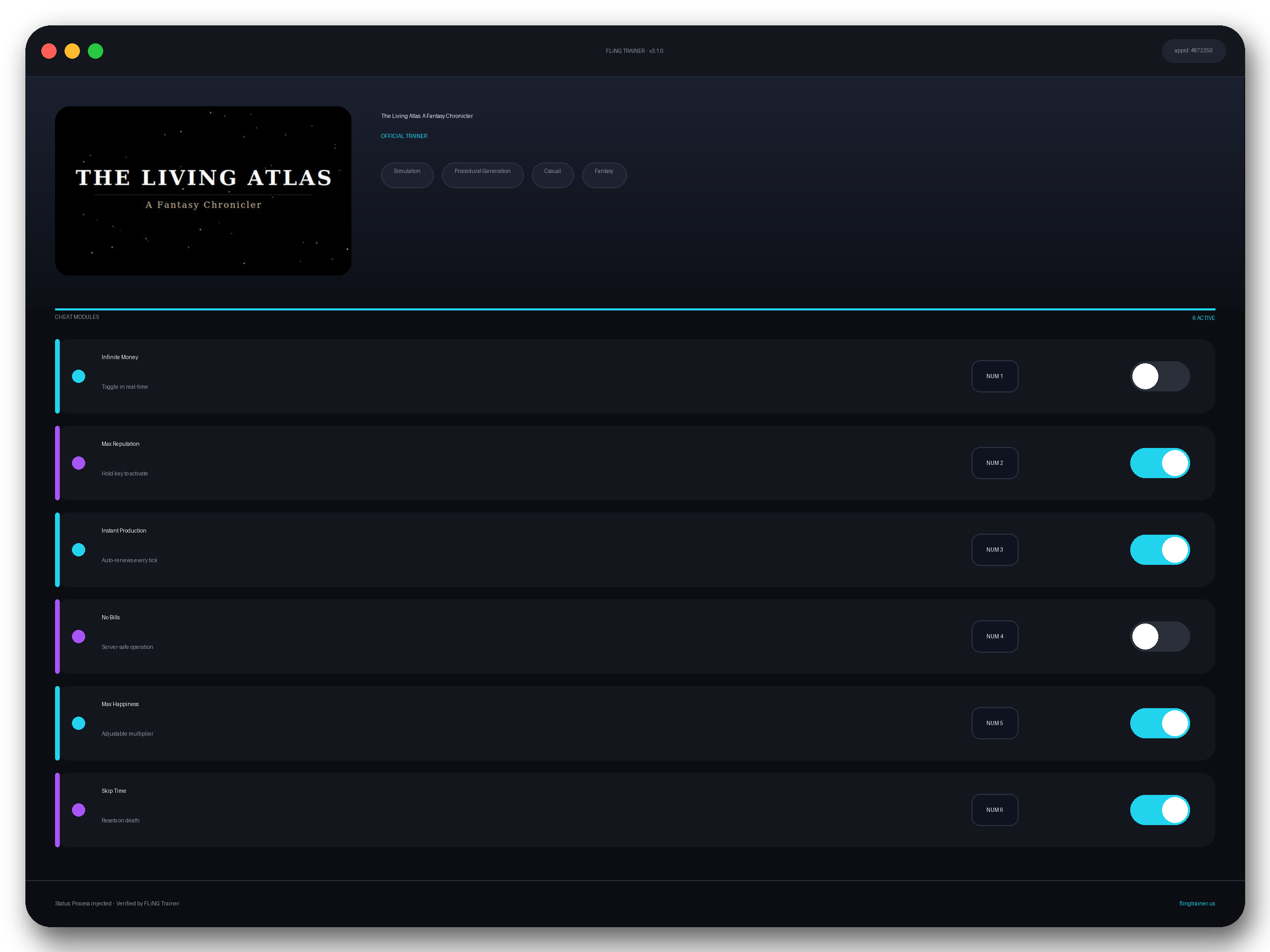The Living Atlas: A Fantasy Chronicler Trainer interface