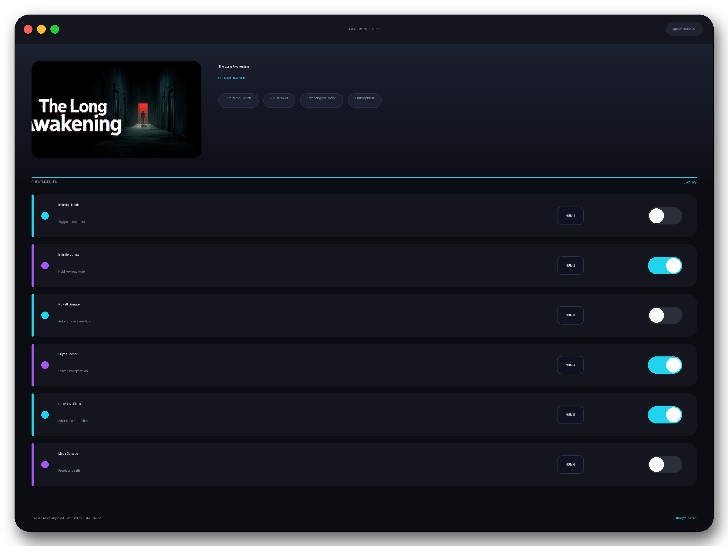 The Long Awakening Trainer interface