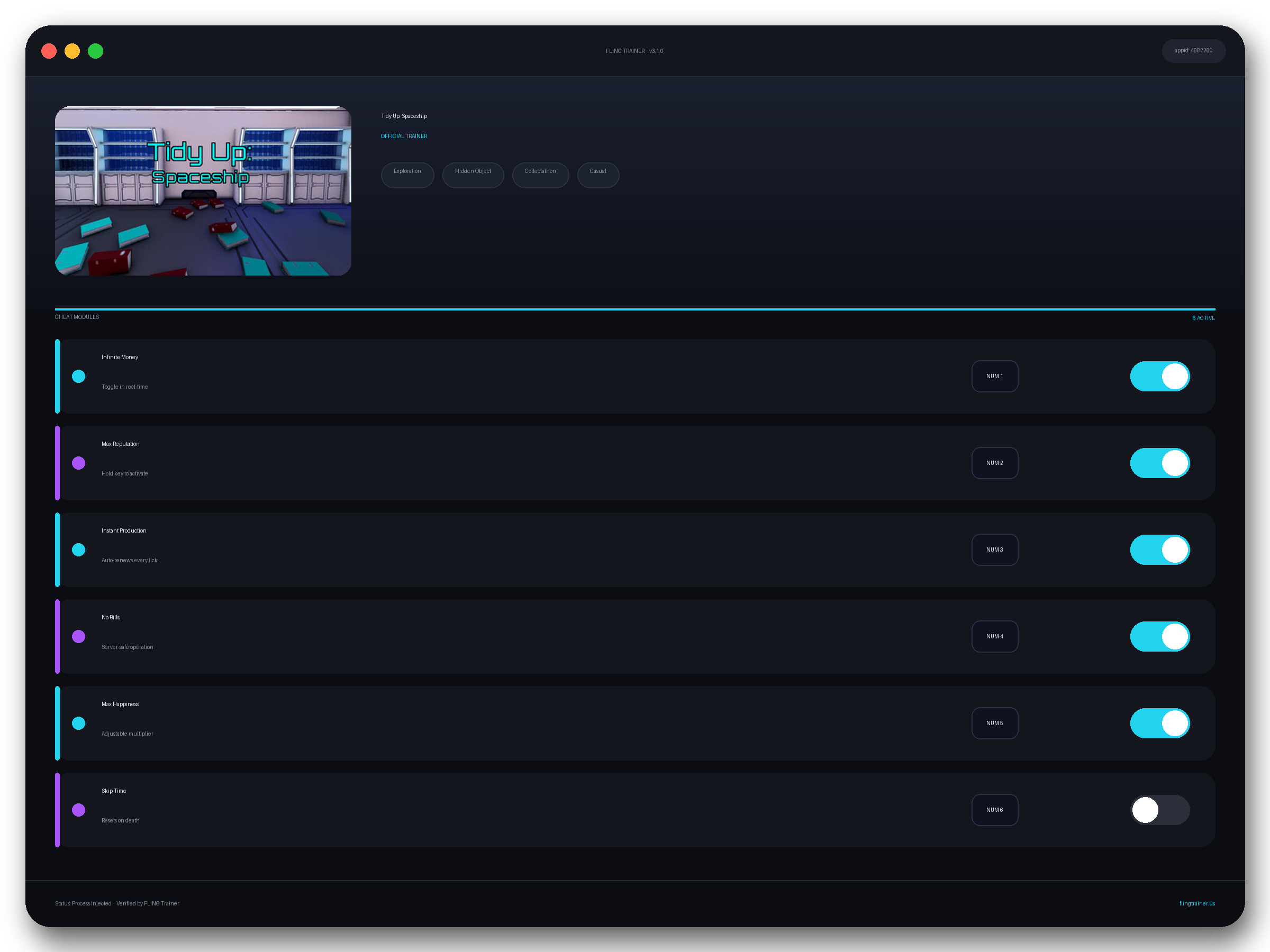 Tidy Up: Spaceship Trainer interface