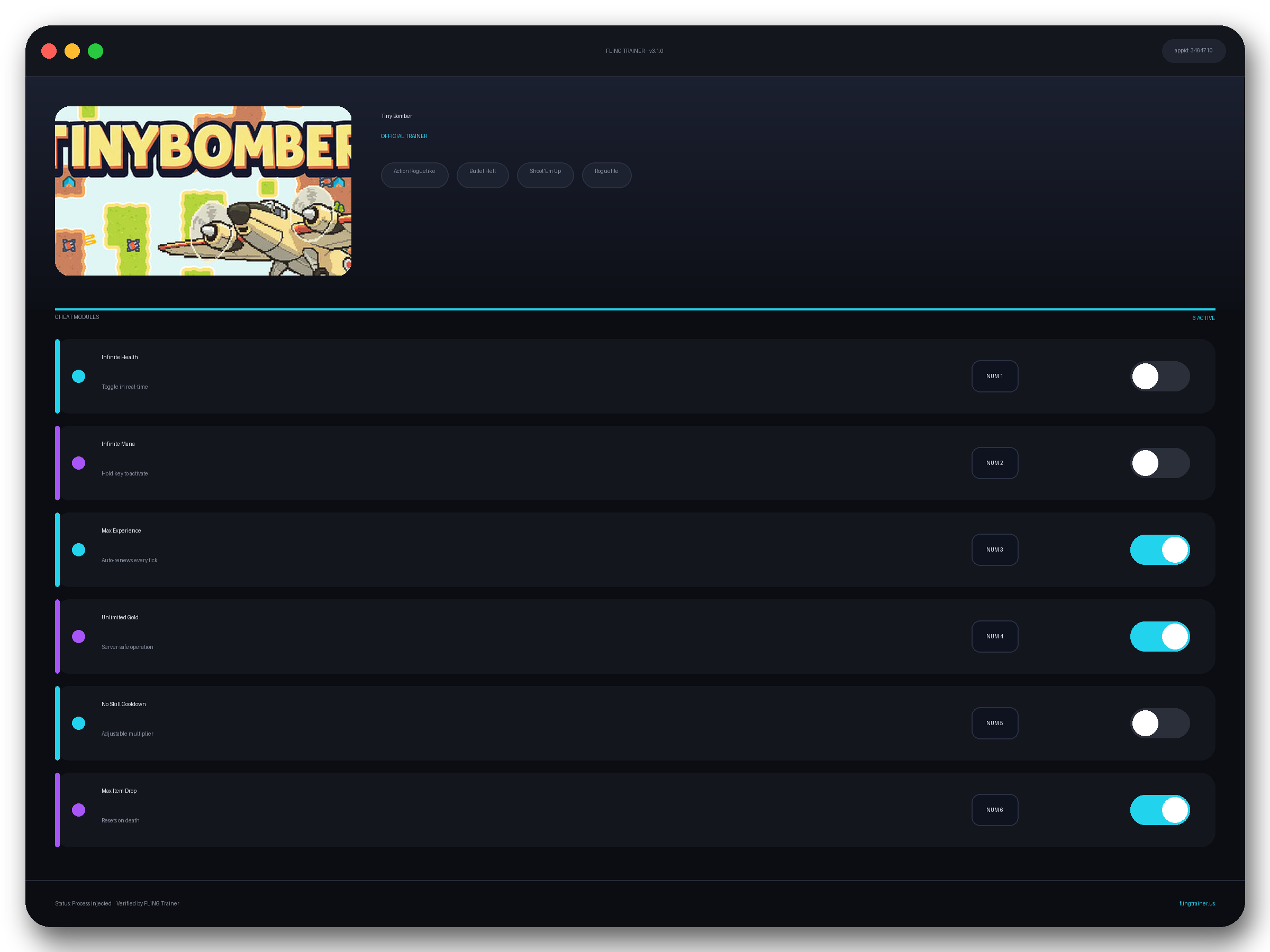 Tiny Bomber Trainer interface