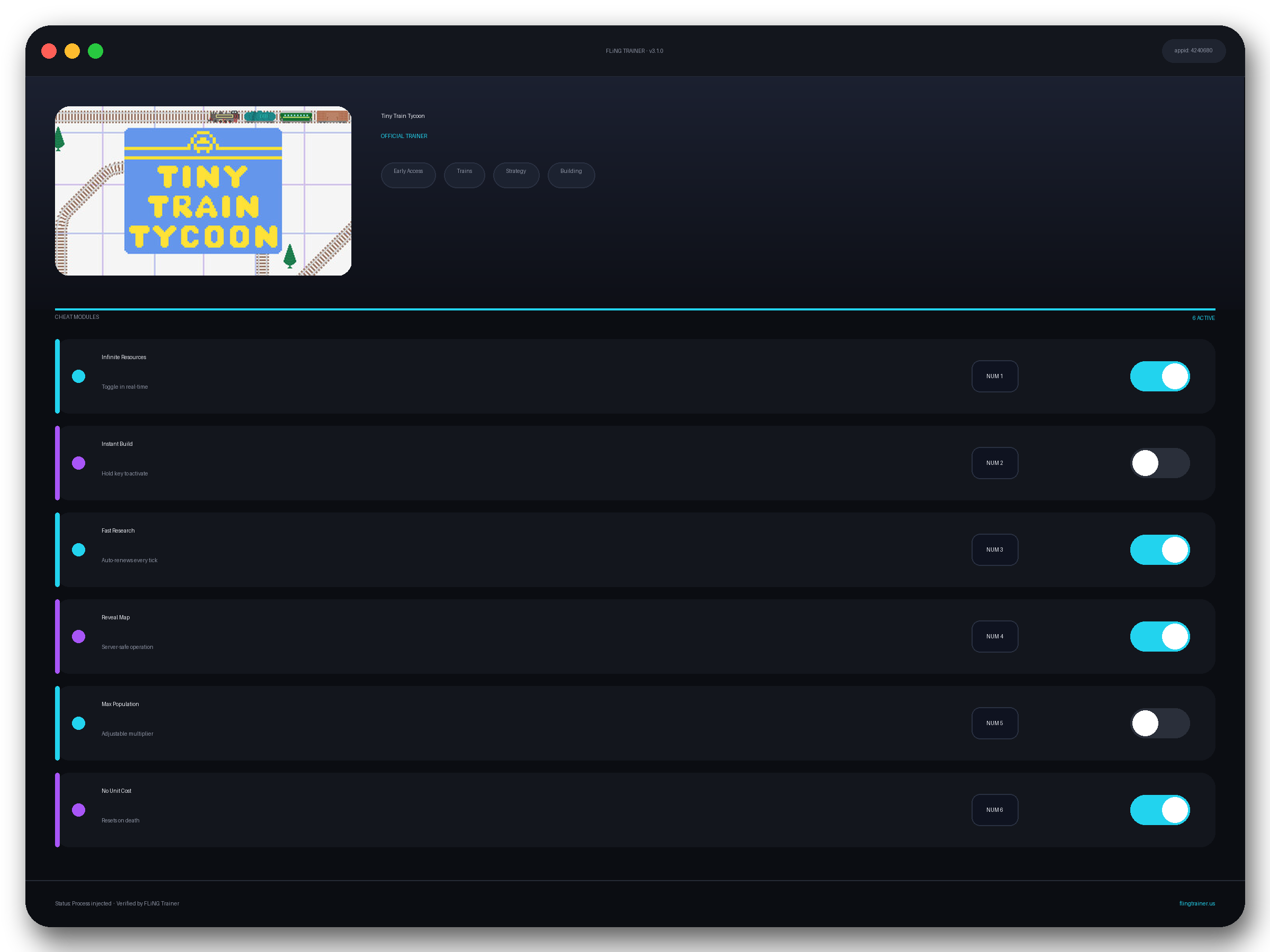 Tiny Train Tycoon Trainer interface