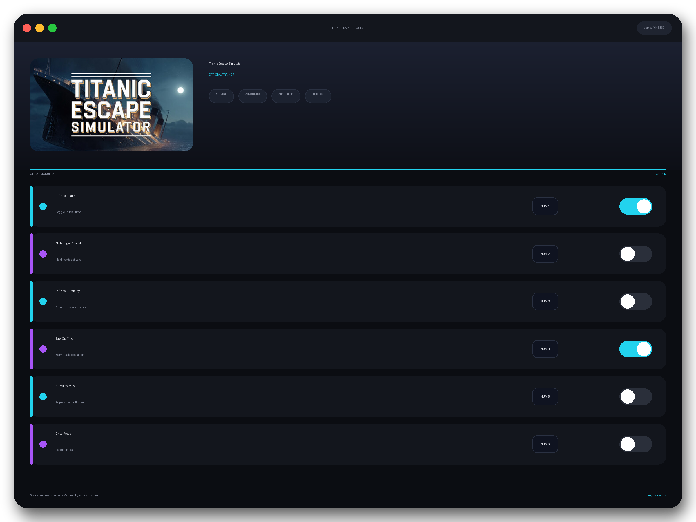 Titanic Escape Simulator Trainer interface
