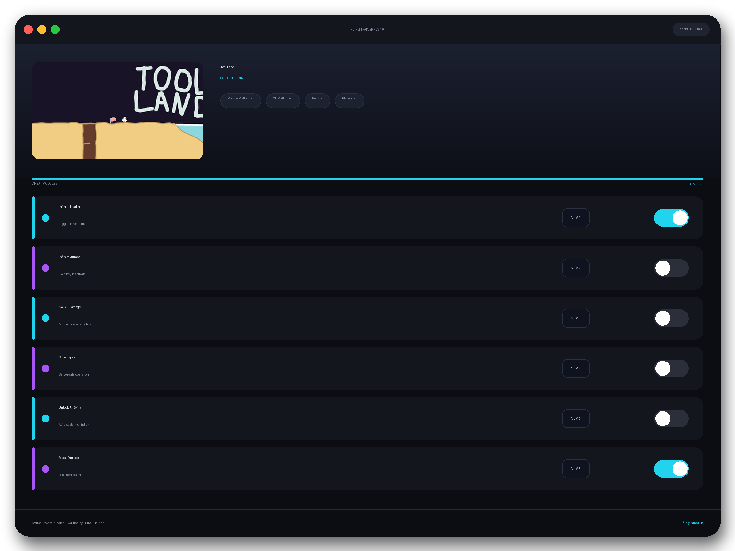 Tool Land Trainer interface