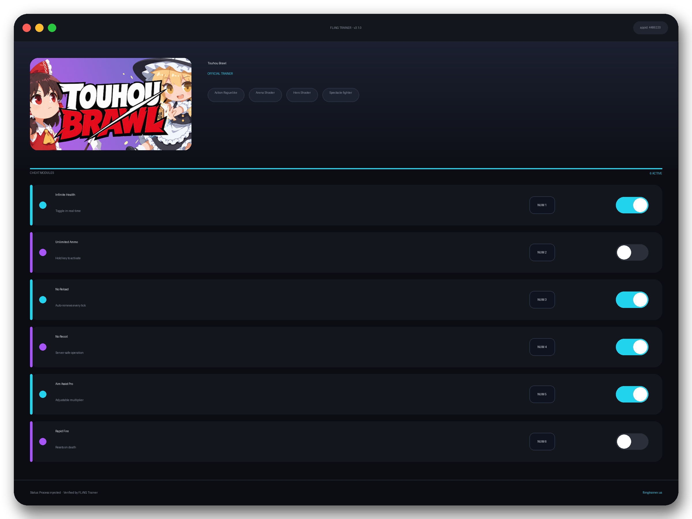 Touhou Brawl Trainer interface