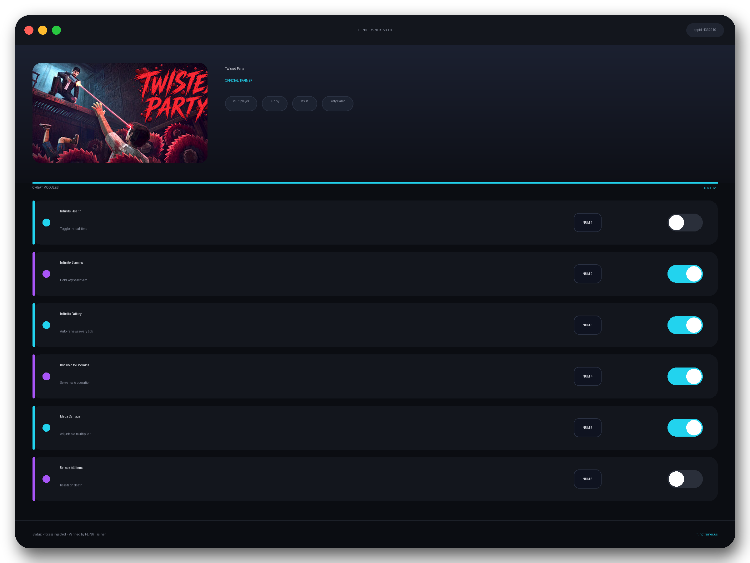 Twisted Party Trainer interface