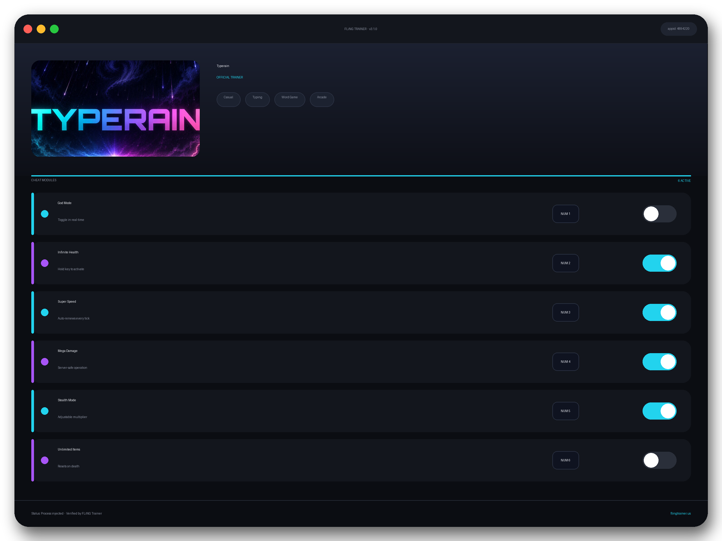 Typerain Trainer interface
