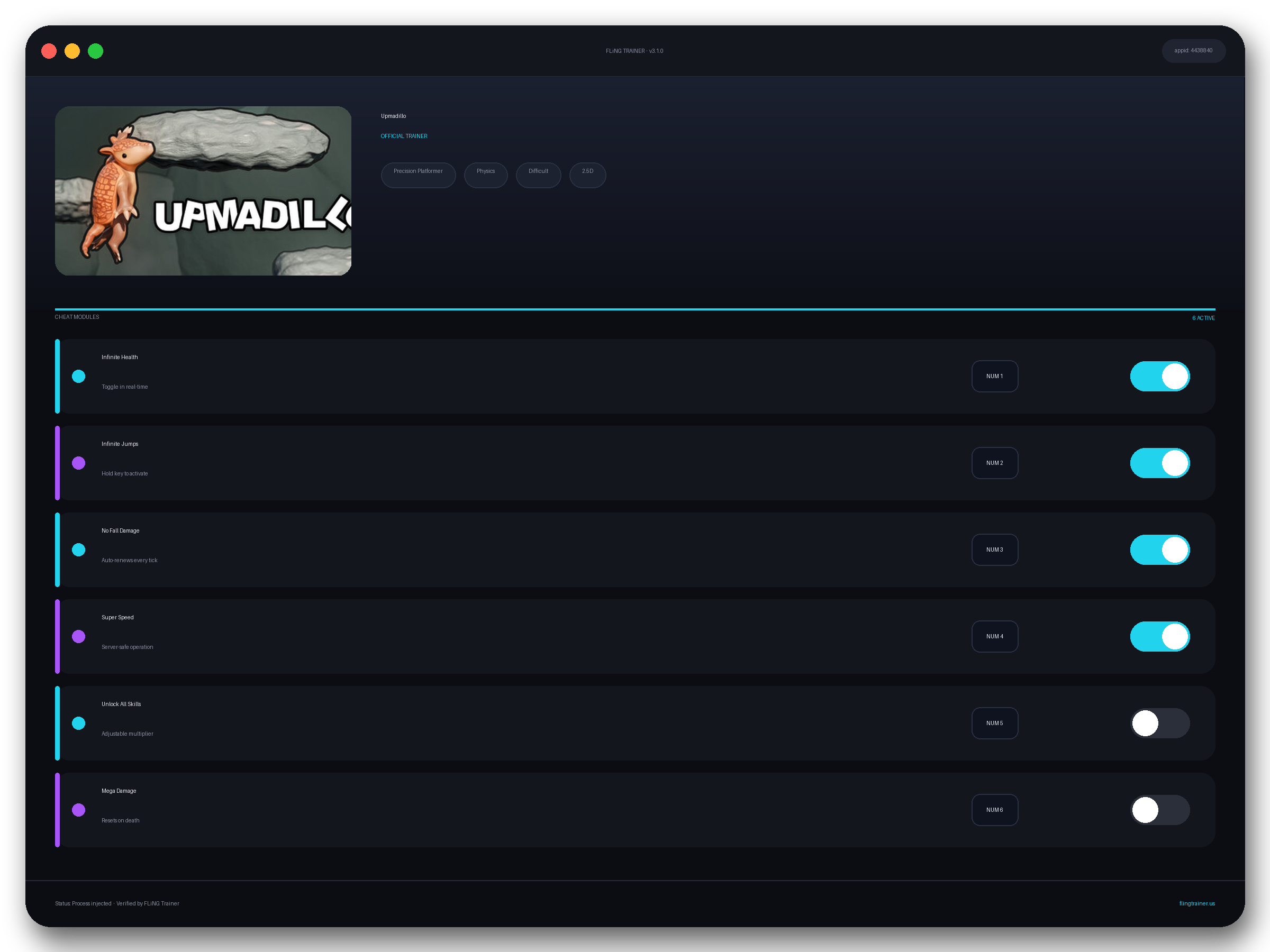 Upmadillo Trainer interface