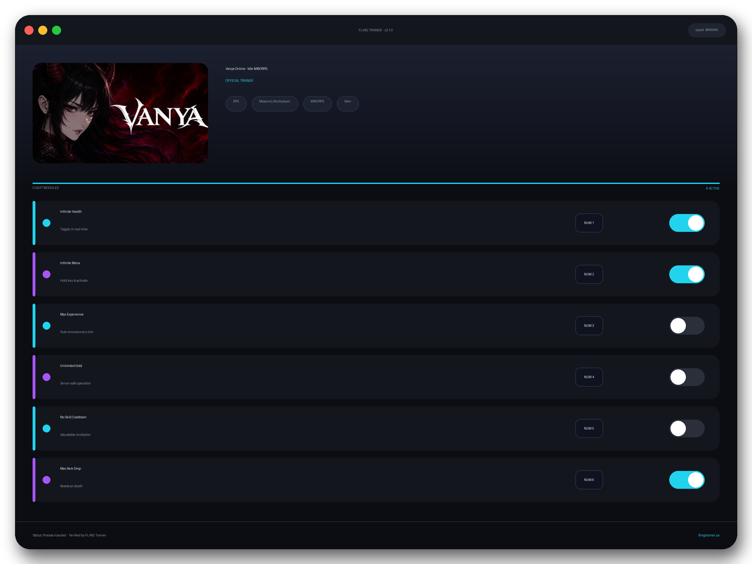 Vanya Online - Idle MMORPG Trainer interface