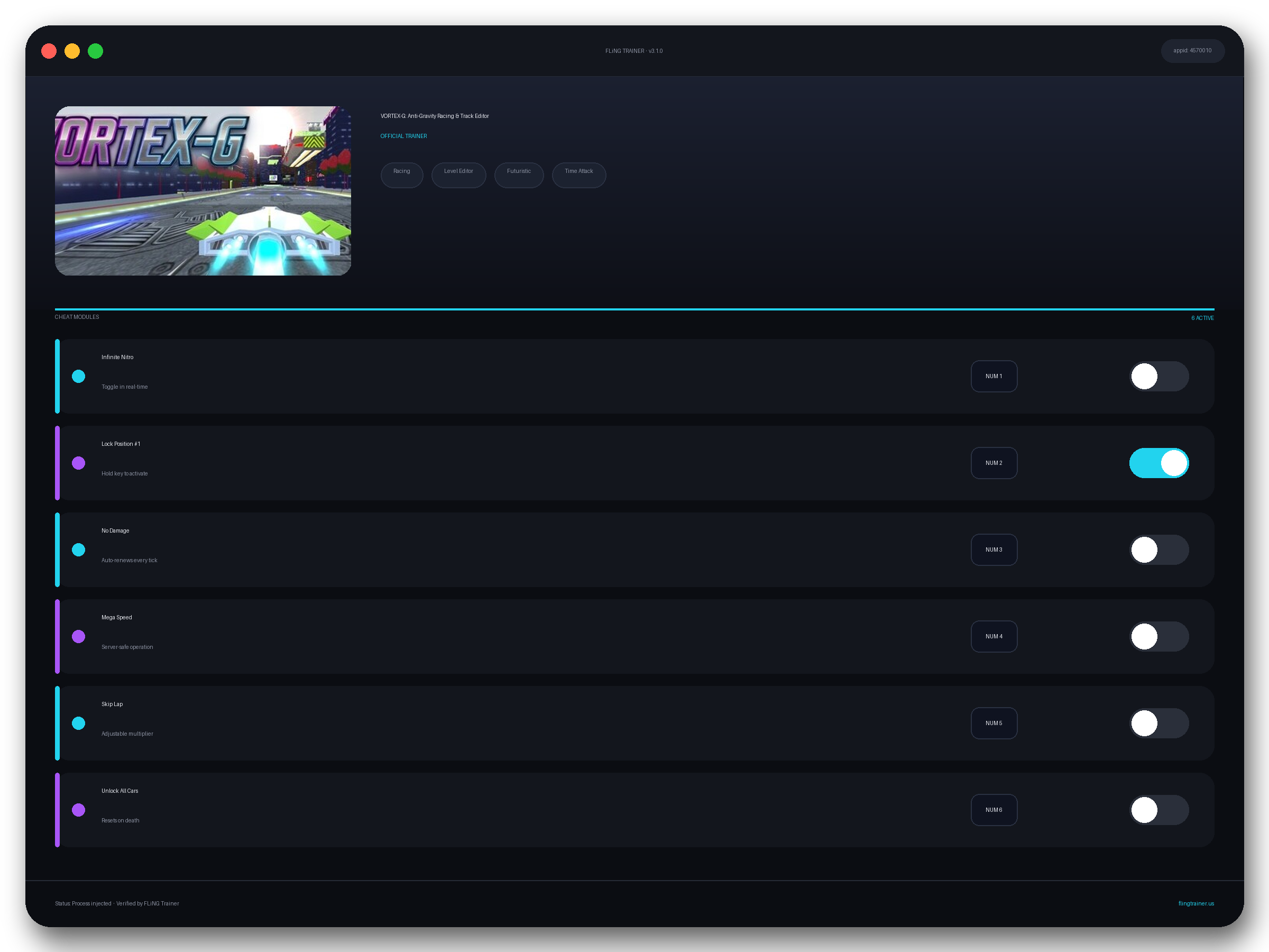 VORTEX-G: Anti-Gravity Racing & Track Editor Trainer interface
