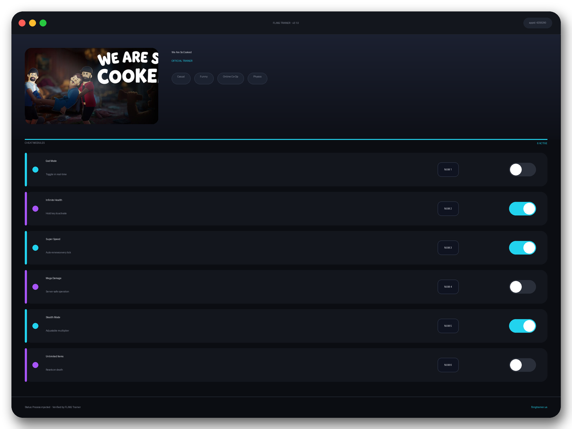 We Are So Cooked Trainer interface