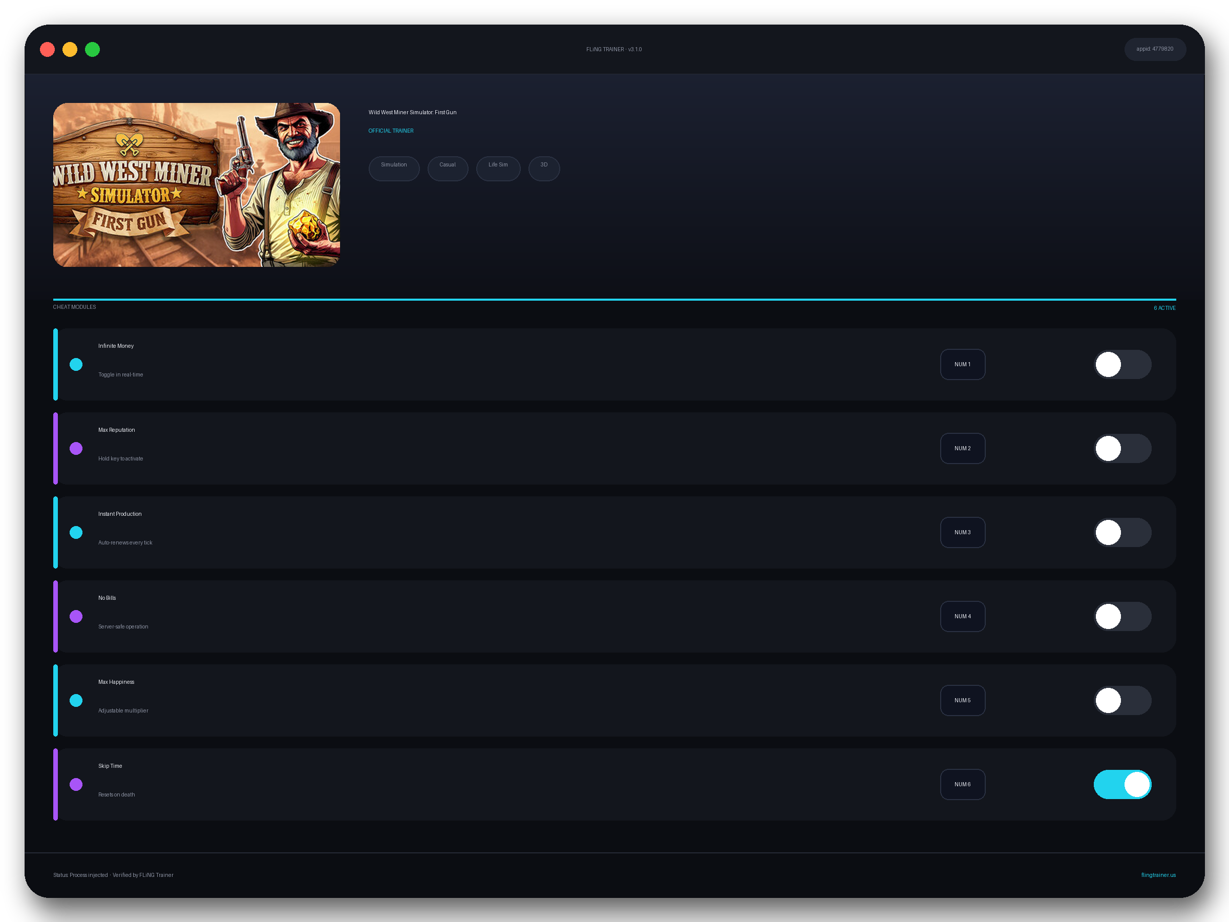Wild West Miner Simulator: First Gun Trainer interface