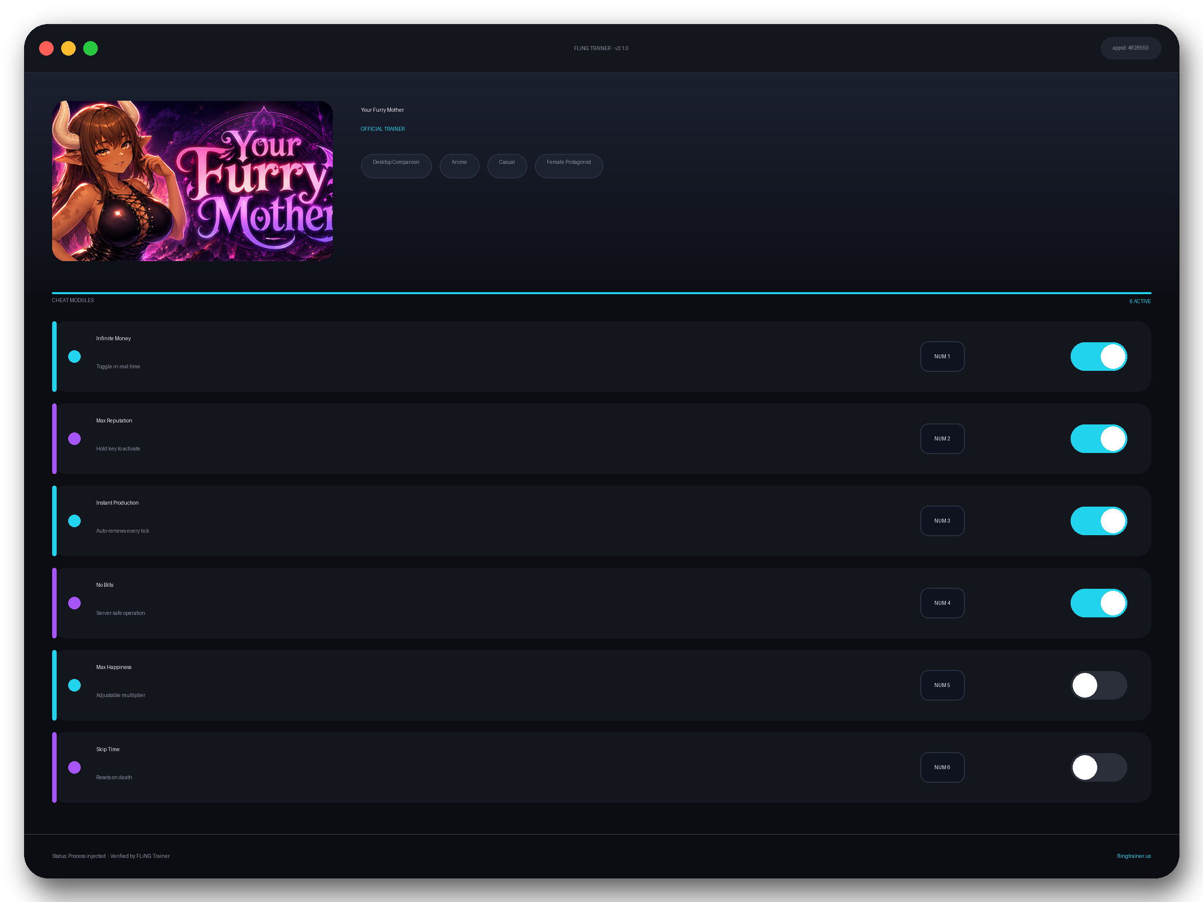 Your Furry Mother Trainer interface
